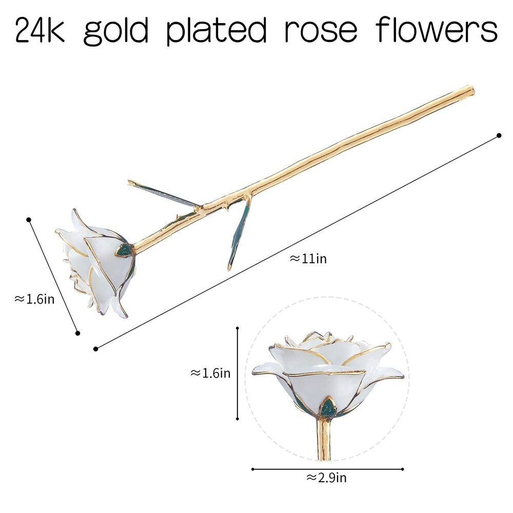 9898 White Gold Rose Gifts Wife,24k Gold Dipped Real Rose Lasted Forever - Picture 3 of 8